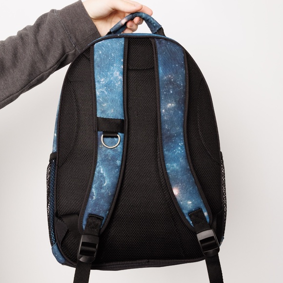 Large School Backpack Blue Universe Black Bottle Holders Laptop Front Pockets - Picture 3 of 5